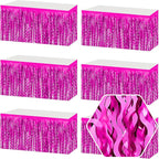 6 Pack 29 x108 Inch Rose Red Wave Foil Fringe Table Skirts Metallic Banner for Tinsel Streamer Garland Backdrop for Parade Floats, Mother's Day, Easter, Wedding, Birthday Party Decoration