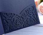 20 Pcs Laser Cut Wedding Invitations Card Pocket with Envelope for Birthday Party Baby or Bride Shower Invite suitable for 5 * 7 Inches Insert Paper (Dark Blue)