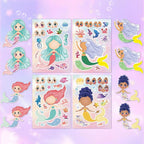 Aowplc 32 Sheets Mermaid Make‑A‑Face Stickers for Kids, Mermaid Party Favors for Girls, Birthday Crafts, Goodie Bag Stuffers
