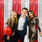 4 Pack Silver Red Foil Fringe Curtain Backdrop, 3.28Ft x 8.2Ft Metallic Tinsel Foil Fringe Streamers Curtains for Photo Booth, Wedding, Circus Welcome Carnival Birthday Party Decoration