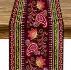 Dark Red Paisley Table Runner, Vintage Boho Paisley Flowers Geometric Print Table Cover for Farmhouse Wedding Party Home Kitchen Dining Table, 13x60inch
