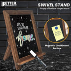 Better Office Products Framed Tabletop Chalkboard Sign, 9.5" x 14", Rustic Wood Frame, Small Magnetic Chalkboard, Built-in Ledge and Folding Stand, One White Chalk Marker Included,(Rustic Brown)