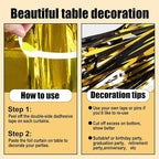3 Pack 29 x108 Inch Black Gold Foil Fringe Table Skirts Metallic Banner for Tinsel Streamer Garland Backdrop for Parade Floats Wedding Thanksgiving Birthday Christmas New Year Party Decoration