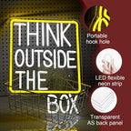 Think Outside The Box Neon Sign Dimmable White Words Neon Light for Wall Decor Led Think Light Up Sign for Study Room Classroom Library Meeting Room Bedroom (16.1 * 11.8 In)