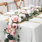 Floweroyal 2 Pack Artificial Flower Garlands 11.2FT Eucalyptus Garlands with Flowers 8 Head Peony Flower Vine Faux Floral Garland for Wedding Arch Table Wall Backdrop Wreath Decoration. (Pink & White)