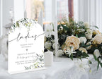 2 Pcs Greenery Wedding Bathroom Ladies & Gents Signs, 6 x 8 Inch White Arch Acrylic Wedding Sign with Holder, Wedding Sign for Ceremony and Reception, Wedding Decoration, Wedding Supplies - LY32
