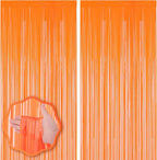2 Pack Orange Foil Fringe Backdrop Curtains, Tinsel Streamers Birthday Party Decorations, Fringe Backdrop for Graduation, Baby Shower, Gender Reveal, Disco Party