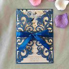 25PCS Royal Blue Laser Cut Wedding Invitations Cards with Envelopes,Blank pearl royal blue