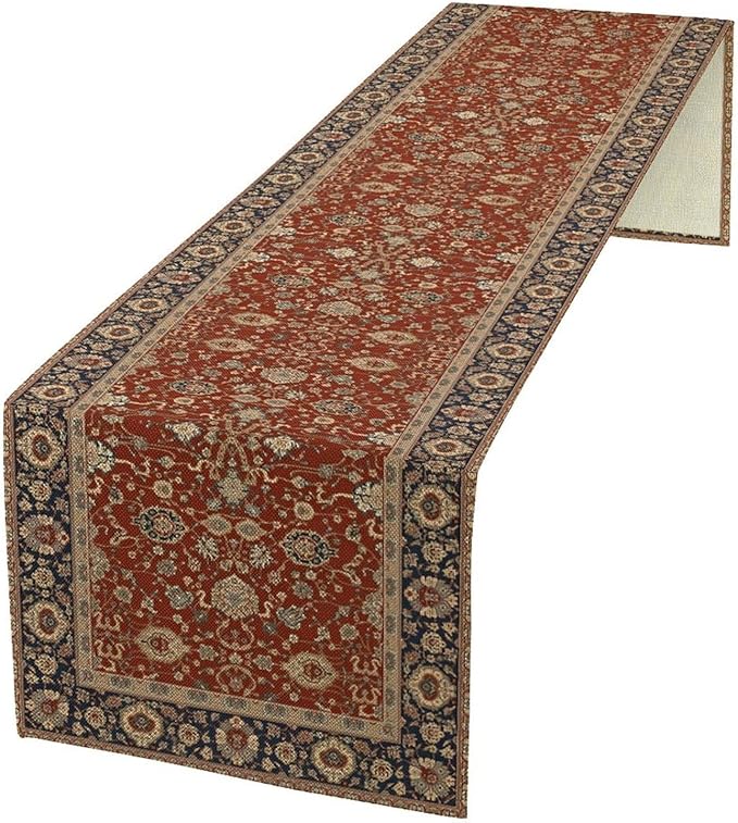 Boho Floral Vintage Red Blue Table Runner, Retro Flower Rustic Country Farmhouse Abstract Pattern for Home Kitchen Table Decor Dining Coffee Room Party Decor 13x108in