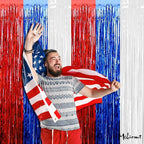 4 Pack 3.2Ft x 6.6Ft Independence Day Fringe Curtain Backdrop, Red Blue White Metallic Tinsel Foil Fringe Streamers Curtains Background for Photo Booth Birthday Wedding Carnival Party Decorations