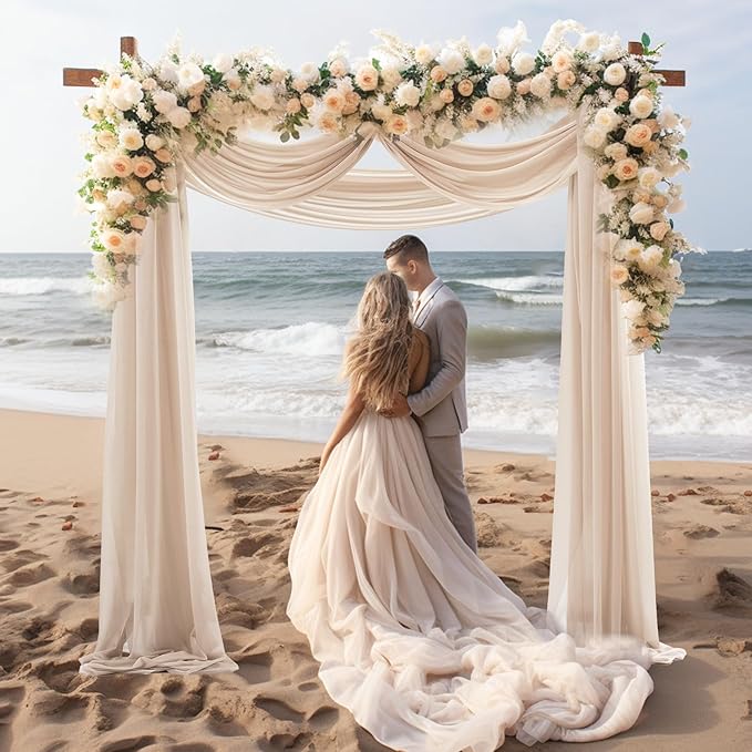 30" x 20Ft Wedding Arch Draping Fabric, 1 Panel Dark Champagne Sheer Curtain Drapes Extra Wide & Long Backdrop Curtains for Wedding Arch Ceremony Birthday Party Decorations