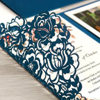 DORIS HOME 50pcs Laser Cut Wedding Invitations with Envelopes Blue, 4.7x7.1 Personalized Invitation Cards for Wedding, Anniversary Invitations with Envelopes