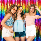 6 Pack Rainbow Foil Fringe Curtains Backdrop, 3.28 x 8.2 Ft Metallic Streamers Tinsel Curtains Background for Photo Booth, Birthday, Weddings, Carnivals, Graduation, Themed Party Decorations