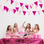 Hot Pink Party Decorations Metallic Fabric Gradient Pink Triangle Pennant Banner Flag Bunting Garland for Women Girl Birthday Retirement Bridal Shower Wedding Baby Shower Bachelorette Party Supplies