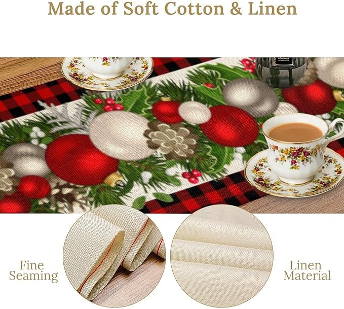 Christmas Table Runner,Seasonal Winter Xmas Holiday Farmhouse Table Cloth Kitchen Dining Table Decoration for Home Party Decor 13x60 Inch