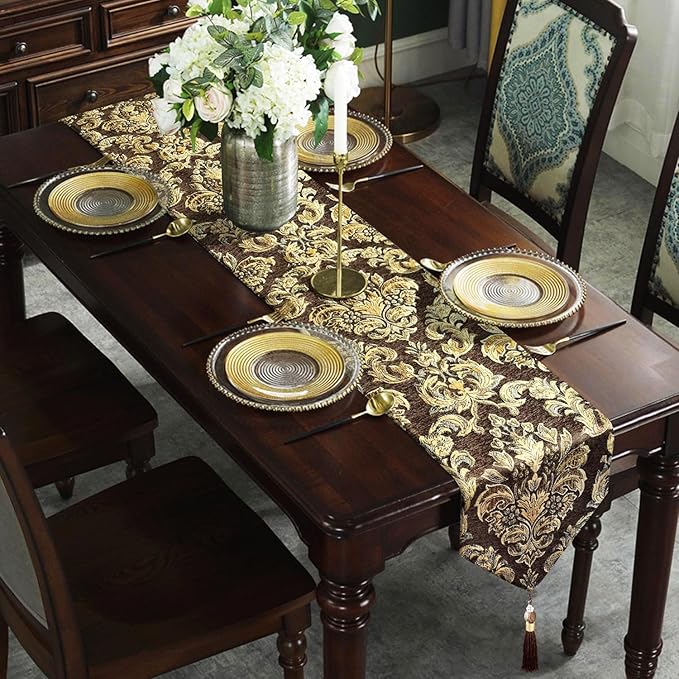 108" Table Runners Centerpiece for Dining Room Dresser Party Banquet Holiday Decorations -Dark Brown