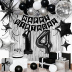 14th Birthday Decorations for Boys Girls, Black Silver Happy Birthday Party Decorations， 14 Year Old Party Supplies with Number 14 Balloons, Banner, Fringe Curtains Kit