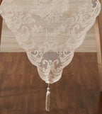LinenZone Linen Table Runner with 2 Tassels for Rustic Vintage Decor. Lace Table Runner Works Great As Wedding, Thanksgiving, Christmas Decor (Mia 14 x 48, Linen)