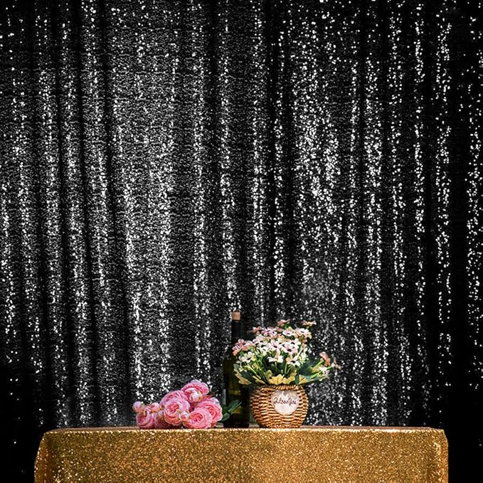 JYFLZQ Black Sequin Backdrop Curtains 4ft x 6.5ft 1 Panel Glitter Photo Booth Backdrops Sparkly Photography Background Drapes for Halloween Father's Day Graduation Birthday Parties