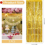 5 Pack Gold Foil Curtain Backdrop 3.2ft x 9.8ft Metallic Tinsel Foil Fringe Curtains Streamer Photo Booth Backdrop for Birthday Party Engagement Bachelorette Party Decorations (Gold)