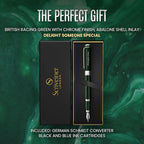 Scriveiner Personalized British Racing Green Pen - Stunning Green Lacquer Luxury Pen w/Chrome Finish, German Schmidt Nib (Medium), Best Engraved Fountain Pen Gift Set for Men & Women, Name Engraving