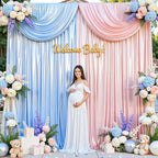Blue Satin Backdrop Curtains 2 Panels - Glitter Photo Drapes for Baby Shower, 10x10FT Shimmer Back Drop Cloth, Wrinkle Free for Birthday Party Prom Wedding Background