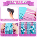 4 Pack 3.3x8.2 Feet Blue and Pink Foil Fringe Backdrop Curtains, Tinsel Streamers Birthday Party Decorations, Fringe Backdrop for Graduation, Baby Shower, Gender Reveal, Disco Party
