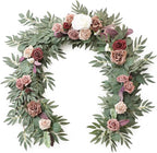 Floroom 6ft Artificial Eucalyptus Garland with Flowers Fake Greenery Faux Floral Vine Garland for Table Decor Wedding Centerpieces Bridal Shower Party Decorations, Dusty Rose & Mauve