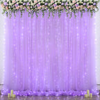 Lavender Tulle Backdrop Curtain with Led Lights for Wedding Baby Shower Girls 10ft X 8ft Lilac Lavender Sheer Backdrop Curtain for Birthday Party Bridal Shower Photoshoot Background Decorations