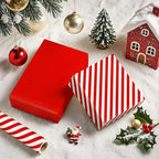 WRAPAHOLIC Reversible Wrapping Paper - Mini Roll - 17 Inch x 33 Feet - Red and Stripes Design for Christmas, Birthday, Holiday, Wedding, Baby Shower