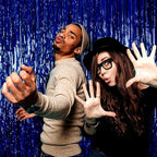 4 Pack Blue Foil Fringe Curtain Backdrop, 3.28Ftx8.2Ft Metallic Tinsel Streamers for Sea Party, Photo Booth Props, Birthday, 2022 Summer Ocean Theme Party Decoration Supplies