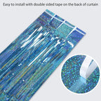 Foil Fringe Curtains Party Decorations - Melsan 3 Pack 3.2 x 8.2 ft Tinsel Curtain Party Photo Backdrop for Birthday Party Baby Shower or Graduation Decorations Light Blue