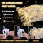 200PCS Light up Wands for wedding, Wedding Wands Streamers with 3 Colorful Flashing Modes, Fairy Wands, LED Silk Fairy Wand with Bells for Wedding, New Year, Thanksgiving, Concert