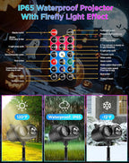 Halloween Christmas Projector Lights Outdoor, 8 Brighter HD Holiday Patterns with Firefly & Ocean Wave Effects, 20 Slides, Waterproof Snowflake Projector with Timer for House Garden Yard Xmas New Year