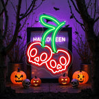 Halloween Cherry Skull Neon Sign, Gothic Neon Sign, Halloween Skull Lover Gifts, Skull Room Wall Decor for Man Cave Beer Bar Club Game Room Halloween Party Decor Gifts-Large-17.72IN