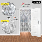 PartyWoo Foil Fringe Curtains Silver, 2 pcs 3.3x6.6 ft Silver Streamers, Fringe Backdrop, Tinsel Backdrop, Tinsel Curtain, Metallic Door Shimmer, Birthday Party Streamers, Christmas Decorations