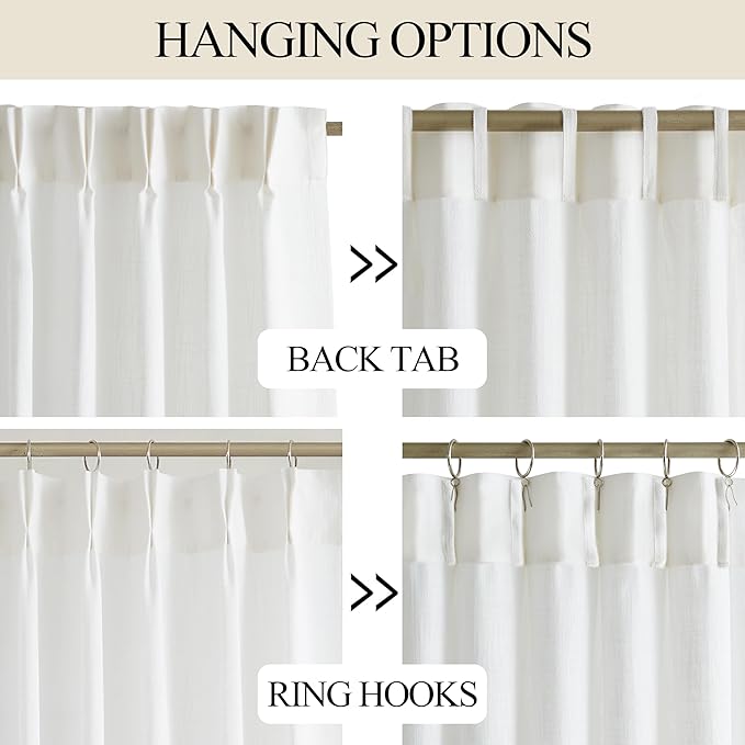 Vision Home White Pinch Pleated Semi Sheer Curtains Textured Light Filtering Window Curtains 84 inch for Living Room Bedroom Patio Rayon Blended Pinch Pleat Drapes with Hooks 1 Panel 60" Wx84 L