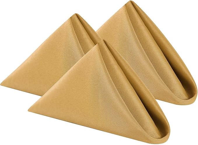 Cloth Napkins 20x20 inch Washable Polyester Dinner Napkins Soft Table Napkins for Wedding Party Dining Banquet(Gold,12PCS)