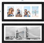 8x20 Picture Frame Set of 2, Rustic Black Wood Frame with Tempered Glass Collage Frame, Display Pictures Four 4x6 With Mat or 8 x 20 Without Mat - Horizontal or Vertical Wall Mounting