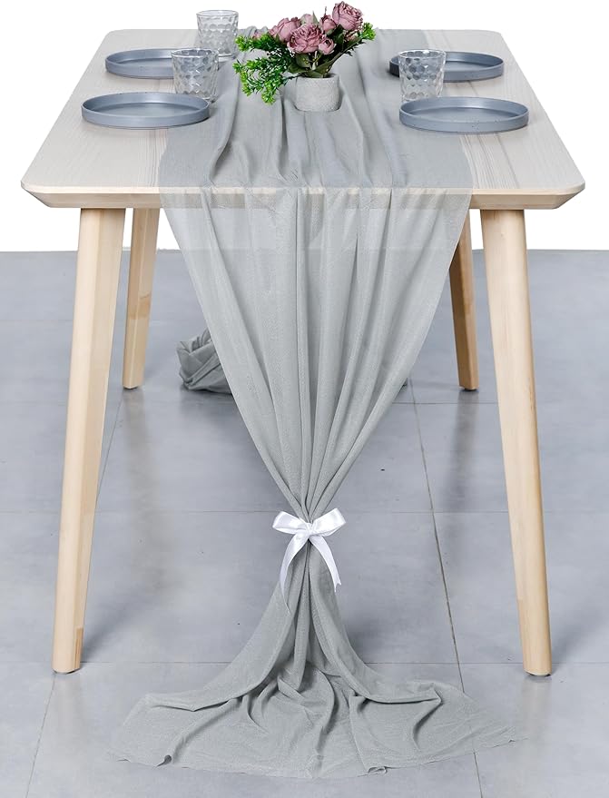 MDS Halloween Chiffon Table Runner - 5 Pack, 29 x 170 Inches, 14ft Each - Sheer Spooky Table Runners for Haunted House Parties, Trick-or-Treat Tables, Witchy Décor, Wedding & Events - Gray