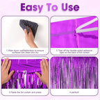 4 Pack Purple Foil Fringe Backdrop Curtains, Tinsel Streamers Birthday Party Decorations, Fringe Backdrop for Graduation, Baby Shower, Gender Reveal, Disco Party