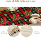 Christmas Table Runner, Red Check Plaid Winter Xmas Holiday Table Cloth Kitchen Dining Table Decoration for Home Party Decor 13x120 Inch