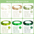 3/8" 6 Colors X 25 Yards Green Satin Ribbon,150 Yards Assorted Green Colors Satin Ribbons for Flower Bouquet,Ribbons for Gift Wrapping Happy Birthday Party Decorations
