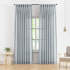 Vision Home Blue Pinch Pleated Semi Sheer Curtains Linen Blended Light Filtering Window Curtains 90 inch for Living Room Bedroom Pinch Pleat Drapes with Hooks 2 Panels 40" Wx90 L,Blueish Gray