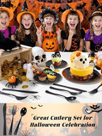 WDF 180 Pieces Black Plastic Silverware - Plastic Silverware Set Include 60 Forks, 60 Knives, 60 Spoons - Heavy Duty Black Disposable Cutlery - Disposable Utensils for Halloween Party, Wedding