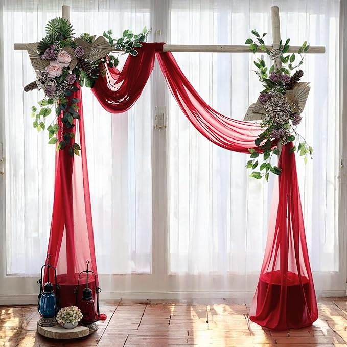 MDS Halloween Chiffon Draping Fabric - 2 Panel, 30" Wide x 50ft Long - Sheer Spooky Arbor & Canopy Drapery for Haunted House Backdrops, Party Ceilings, DIY Costumes & Themed Events - Apple Red