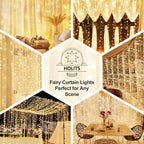Fairy Curtain Lights Upgraded Tangle-Free Warm White USB Plug in 8 Modes String Hanging Lights with Remote for Christmas, Bedroom, Indoor, Outdoor, Weddings, Party (6.6FTx10FT)