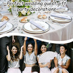 Wenqik 80 Pcs Wedding Folding Hand Fans Bulk Silk Fabric Chinese Handheld Foldable Clack Fans with Plastic Ribs for Party, Wedding Gifts, Line Dancing, Home Decorative (White)