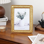 Cuspin 5x7 Gold Picture Frame, Ornate Decorative Rattan Resin Photo Frame, Gold Frames Braided Design for Tabletop Display or Wall Hanging, Elegant Home Decor