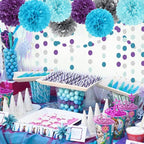 Purple-Blue Silver Frozen Christmas Party-Decorations - 30pcs Tissue Pom Poms Streamers,Winter Girl Birthday New Year Tassel Garland Banner,Wonderland Mermaid Baby Shower Wedding Supplies Decor Bunting Lasting Surprise